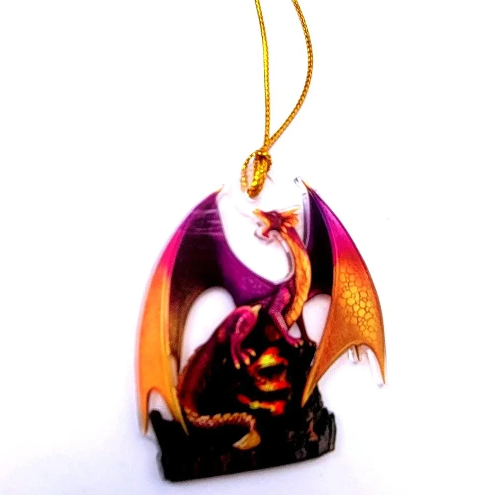 Dragon Ornament Acrylic Fantasy Mythical Purple Gold NEW